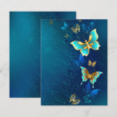 Goldene Schmetterlinge auf einem blauen Hintergrun Einladung (Vorne/Hinten)