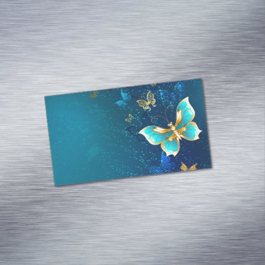 Goldene Schmetterlinge auf einem blauen Hintergrun Magnetische Visitenkarte (Beispiel)