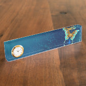 Goldene Schmetterlinge auf einem blauen Hintergrun Namensplakette (Seite)