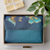 Goldene Schmetterlinge auf einem blauen Hintergrun Seidenpapier (Geschenk)