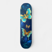 Goldene Schmetterlinge auf einem blauen Hintergrun Skateboard (Vorderseite)