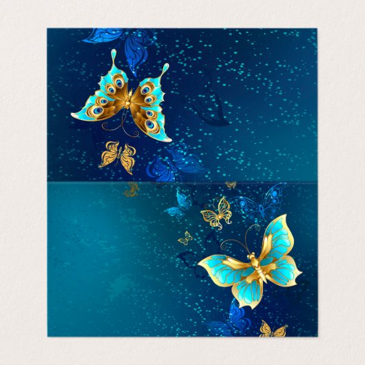 Goldene Schmetterlinge auf einem blauen Hintergrun Visitenkarten (Außenseite Aufgefaltet)