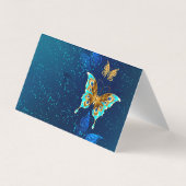 Goldene Schmetterlinge auf einem blauen Hintergrun Visitenkarten (Rückseite)