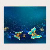 Goldene Schmetterlinge auf einem blauen Hintergrun Visitenkarten (Außenseite Aufgefaltet)
