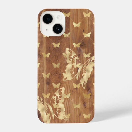 Goldene Schmetterlinge aus Holz iPhone 14 Hüllen iPhone Hülle (Rückseite)