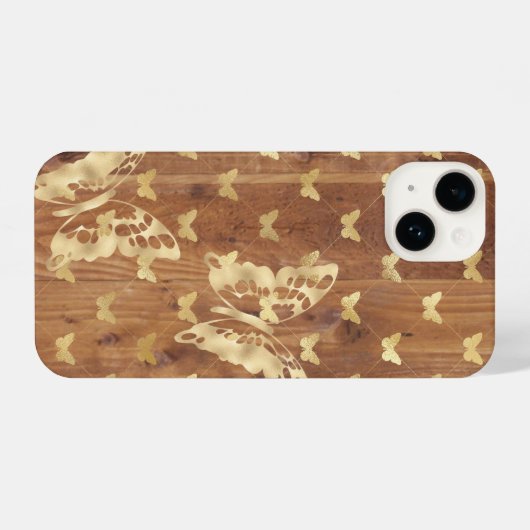 Goldene Schmetterlinge aus Holz iPhone 14 Hüllen iPhone Hülle (Rückseite (Horizontal))