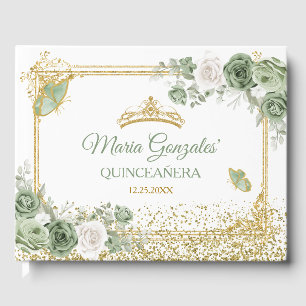 Goldene Schmetterlinge aus Quinceñera Sage Green C Gästebuch