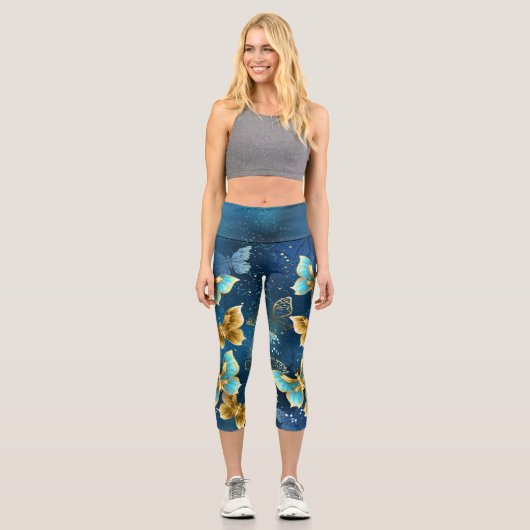 Goldene Schmetterlinge Capri Leggings (Vorderseite)