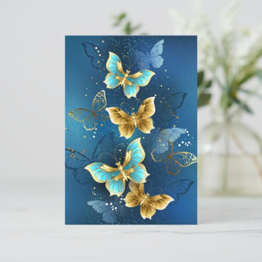 Goldene Schmetterlinge Dankeskarte (Stehend Vorderseite)