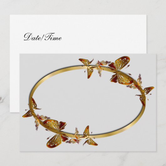 Goldene Schmetterlinge Einladung (Vorne/Hinten)