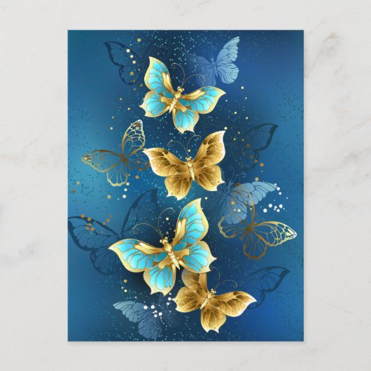 Goldene Schmetterlinge Einladungspostkarte (Vorderseite)