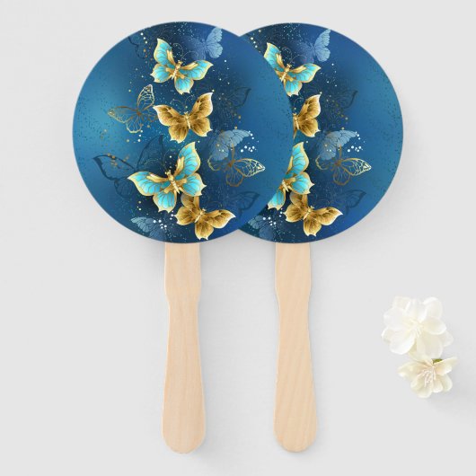 Goldene Schmetterlinge Fächer (Vorne und Hinten)