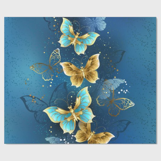 Goldene Schmetterlinge Geschenkpapier (Flach)