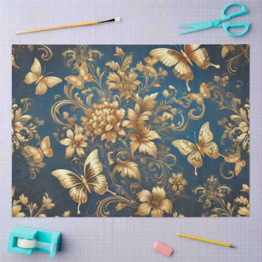 Goldene Schmetterlinge im Blumengarten Dekoration Seidenpapier (Basteln)