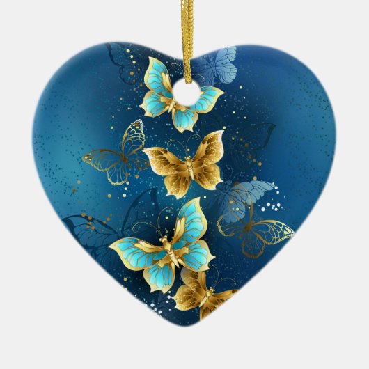 Goldene Schmetterlinge Keramik Ornament (Vorne)