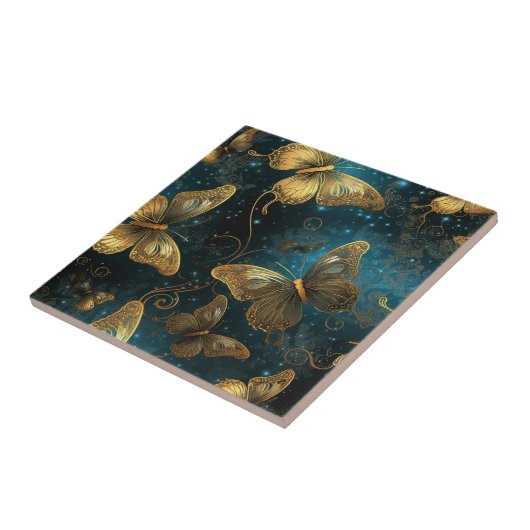 Goldene Schmetterlinge Keramik Tile Fliese (Seite)