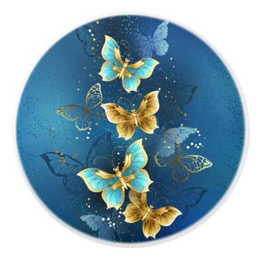 Goldene Schmetterlinge Keramikknauf (Vorderseite)