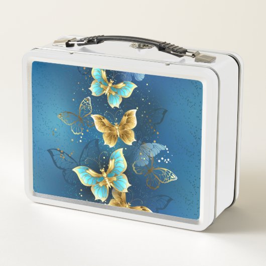 Goldene Schmetterlinge Metall Brotdose (Rückseite)