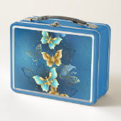 Goldene Schmetterlinge Metall Brotdose (Vorderseite)