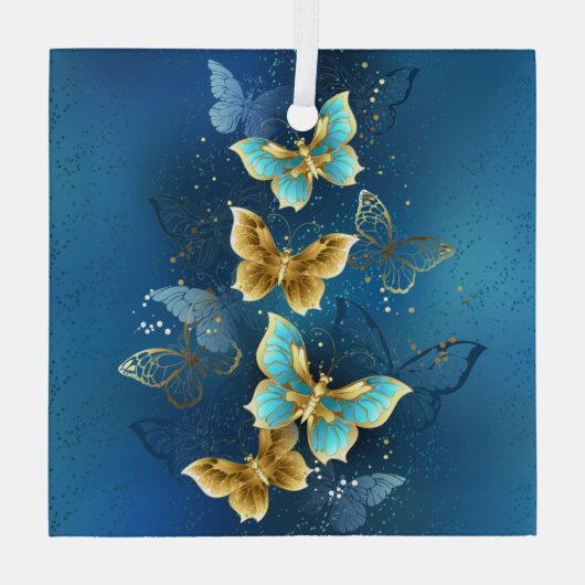 Goldene Schmetterlinge Ornament Aus Glas (Rückseite)
