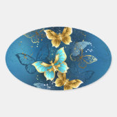 Goldene Schmetterlinge Ovaler Aufkleber (Vorderseite)