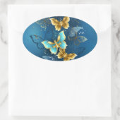 Goldene Schmetterlinge Ovaler Aufkleber (Tasche)