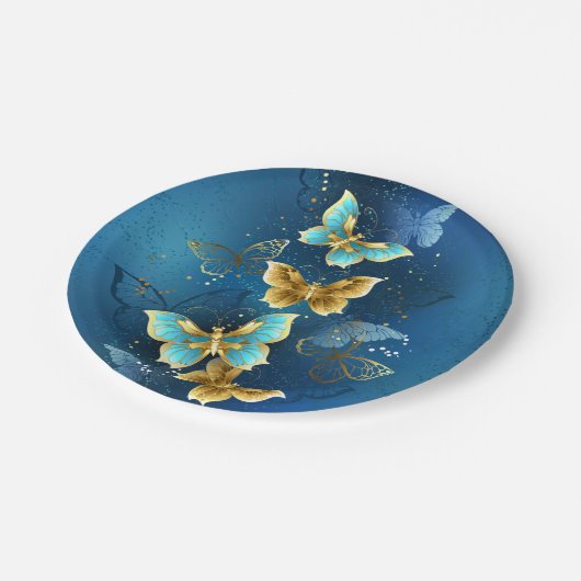 Goldene Schmetterlinge Pappteller (Schrägansicht)