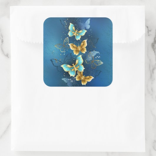 Goldene Schmetterlinge Quadratischer Aufkleber (Tasche)