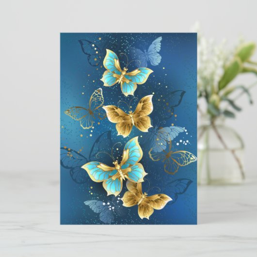 Goldene Schmetterlinge Save The Date (Stehend Vorderseite)