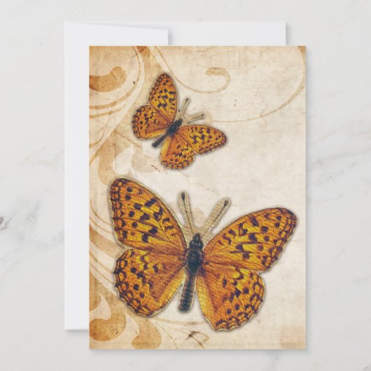 Goldene Schmetterlinge Vintage Hochzeit Einladunge Einladung (Rückseite)