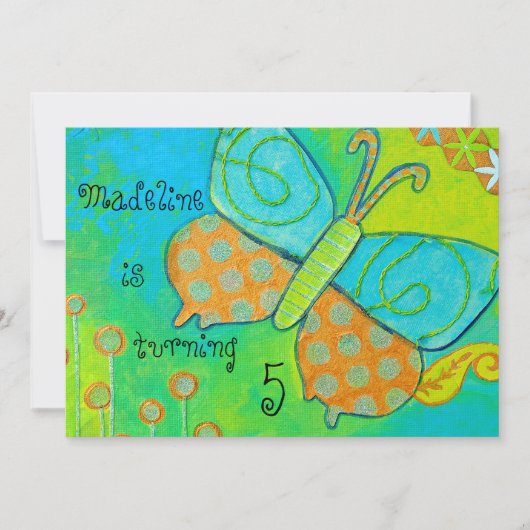 Goldene Schmetterlings-Geburtstags-Einladung Einladung (Vorderseite)