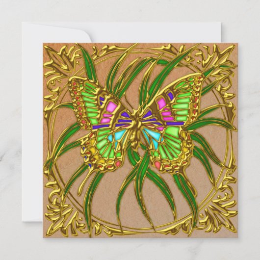 Goldene Schmetterlings-Geburtstags-Party Einladung (Vorderseite)