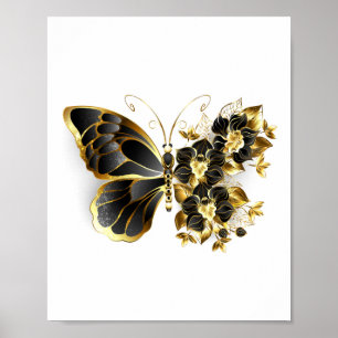 Goldene Schmetterlingsblume mit schwarzer Orchidee Poster