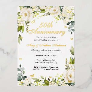 Goldene Schmetterlingsblumen zum 50. Hochzeitstag Folieneinladung