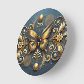 Goldene Schmetterlingsgestaltung Runde Wanduhr (Winkel)