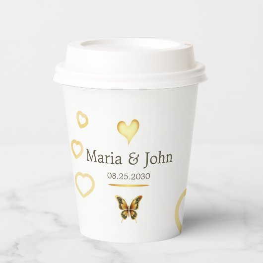 Goldene Schmetterlingspapiere - Teller Pappbecher (Vorderseite)