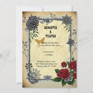 Goldene Schmetterlingsrosen Steampunk Vintage Hoch Einladung