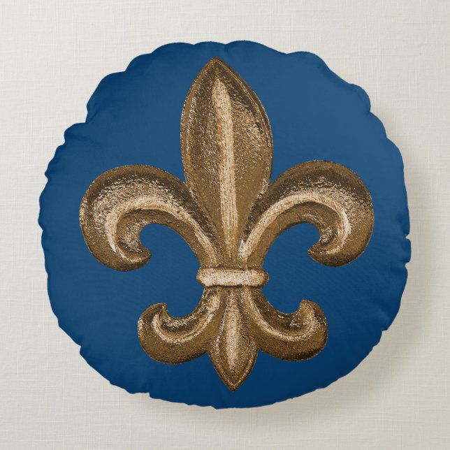 Goldene Schmiedeeisen Fleur-de-Lis Custom Rundes Kissen (Vorderseite)