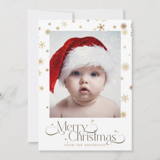 Goldene Schneeflocke auf dem Weihnachtsweihnachtsf Feiertagskarte (Vorderseite)