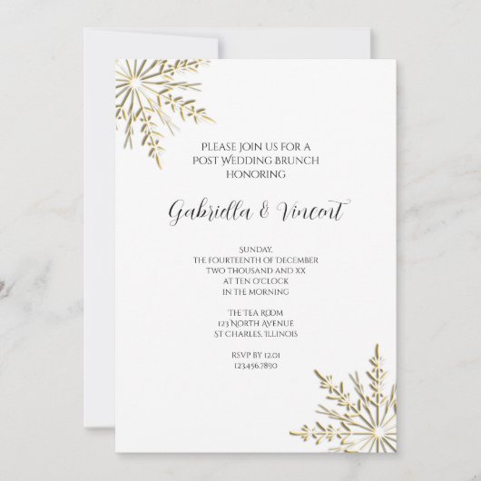 Goldene Schneeflocke auf dem White Winter Post Hoc Einladung (Vorderseite)