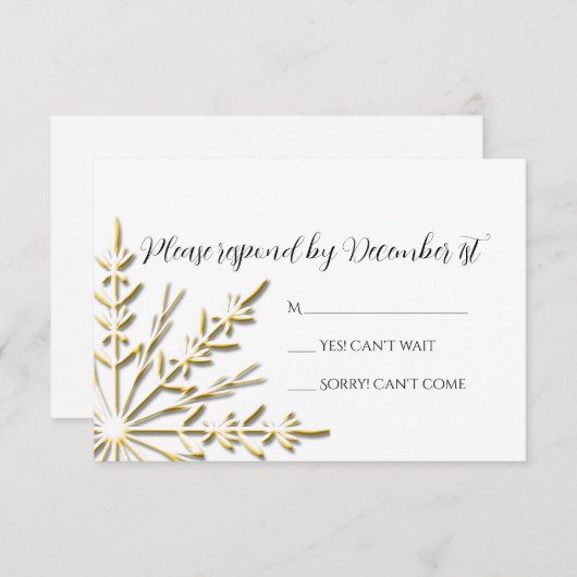 Goldene Schneeflocke auf der Winterhochzeit-UAWG RSVP Karte (Vorne/Hinten)