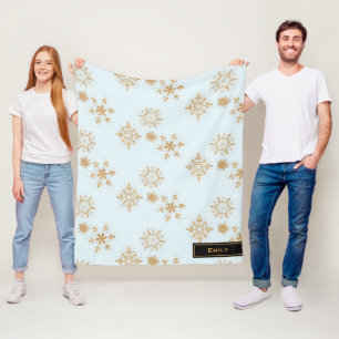Goldene Schneeflocke auf Frosty Blue Christmas Pat Fleecedecke