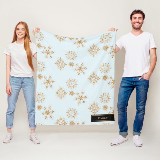 Goldene Schneeflocke auf Frosty Blue Christmas Pat Fleecedecke (Beispiel)