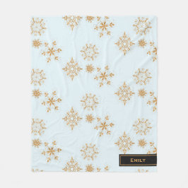 Goldene Schneeflocke auf Frosty Blue Christmas Pat Fleecedecke