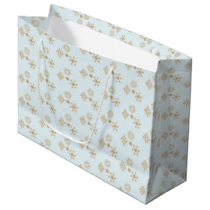 Goldene Schneeflocke auf Frosty Blue Christmas Pat Große Geschenktüte