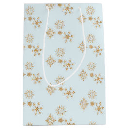 Goldene Schneeflocke auf Frosty Blue Christmas Pat Mittlere Geschenktüte