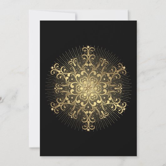 Goldene Schneeflocke auf schwarz-elegante Winterho Einladung (Rückseite)