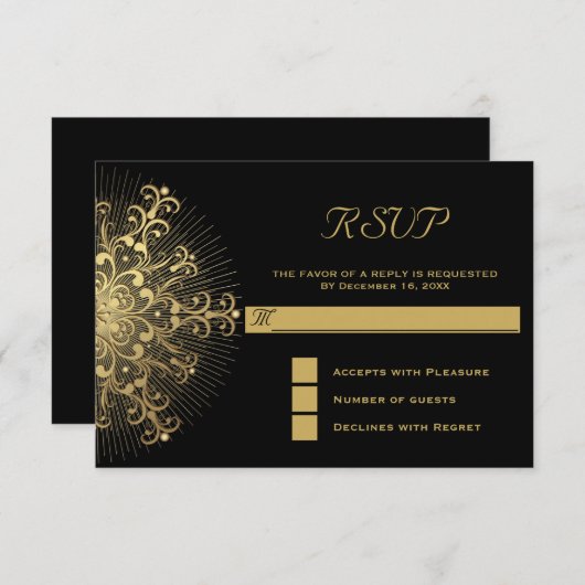 Goldene Schneeflocke auf Schwarz-Winter-Hochzeitsg RSVP Karte (Vorne/Hinten)