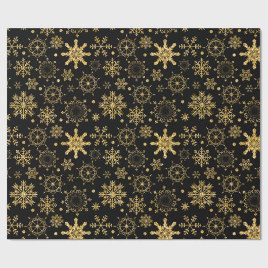 Goldene Schneeflocke auf schwarzem Hintergrund Wei Geschenkpapier (Flach)