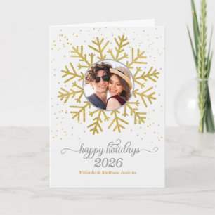 Goldene Schneeflocke auf Weiß mit Foto Weihnachten